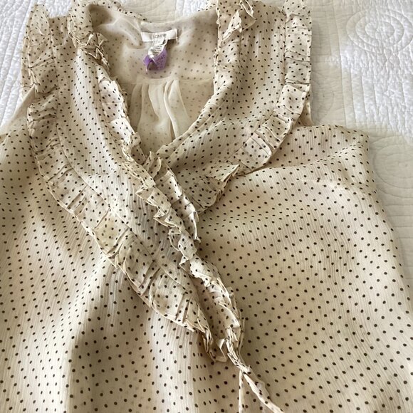 J. Crew 100% silk polka dot ruffle v-neck sleeveless wrap blouse size 0 cream - Picture 15 of 15